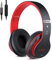 Bluetooth Headphones Over Ear, 6 EQ Modes Wireless Headphones Over Ear, 60 Hours Playtime Foldable Lightweight Wireless Headphones, with Built-in HD Mic, Black Red
