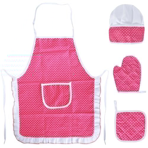 Naapesi Kinderschürze 100% Baumwolle,Kinder Kochschürze mit Taschen,Kochmütze Set inkl,Ofenhandschuhe & Hitzeschutzpad,Elastische Kochmütze,Universal-Schürze für Kochen, Backen, Malen, 3-8 Jahre