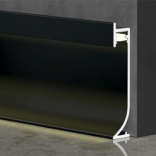 Matte Black LED Aluminium Metal Baseboard Trim, 14Pcs 50mm x 2500mm 1.97 x 8.2' Total 114.8 ft LED Light Aluminum Wall Base Board Cover Molding Skirting Trim, Embedded Installation Downlight