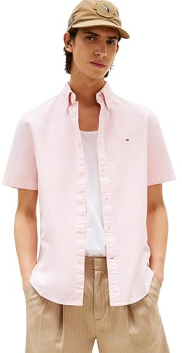 Tommy Hilfiger Chemises Oxford à Manches Courtes pour Homme, Coupe Droite, Chemises boutonnées pour Homme, Lys Rose, Taille XS