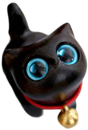 YiQinzcxg Handwellenholzkatzen Figur Mit Einzigartigen Augen Geschnitzte Kätzchen Miniatur Ornament Für Heimdekoration Und Kunstsammler