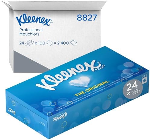 Kleenex Kosmetiktücher 8827 - Kleenex Box, weiße 2-lagige Papiertaschentücher aus FSC-zertifiziertem Papier, 24 x 100 (insg. 2.400 Papiertaschentücher)