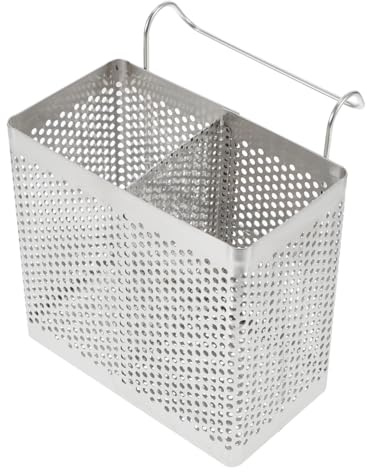 ULTECHNOVO Escurridor De Cubiertos Colgante De Acero Inoxidable Soporte para Palillos con 2 Compartimentos Y Ganchos Cesta De Secado para Cucharas Tenedores Y Cuchillos 5.31X5.07X2.75in