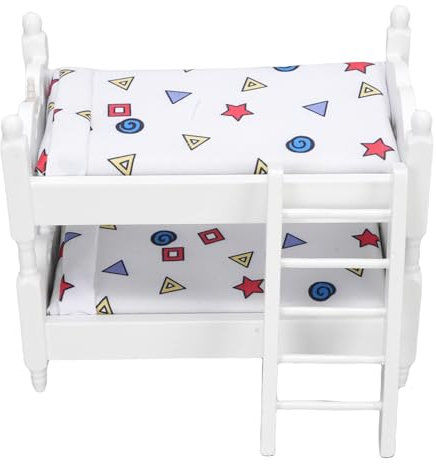 Fockety Miniatur Etagenbetten für Puppenhäuser, Stapelbare Puppenbetten Im Maßstab 1:12 mit Leiter, Puppenhausmöbel Dekor für Miniatur Puppenhauszubehör, Küchenparty Set (Geometrisch)