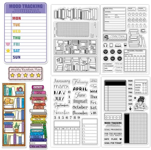 CHGCRAFT 4 Blatt 4 Stil Bücher Klare Stempel Etiketten Transparente Stempel Tagebuch Silikon Siegel für DIY Scrapbooking Fotoalbum Dekoration, 16×11 cm