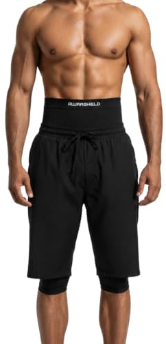 Awrashield Badehose, Awrah-bedeckt, muslimisch, Knielang, Herren | Knielange Schwimmhose mit hohem Bund, bedeckt Bauch & Knie, Innenhose, schnelltrocknend, muslimische Herren