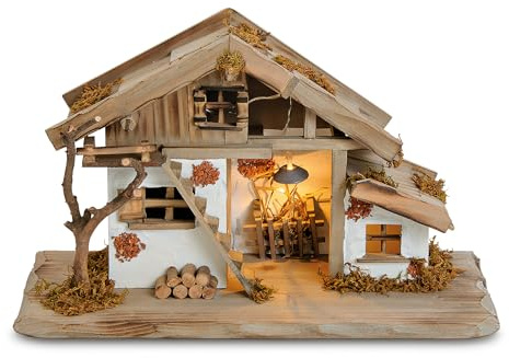 matches21 HOME & HOBBY Große LED Weihnachts-Krippe 39 x 23 cm - Beleuchtete Holz-Krippe als Fensterdeko Tisch-Krippe