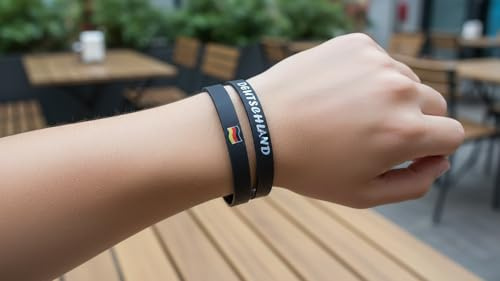 Mibella 2 Deutschland Armbänder, Silikon, Schwarz mit Flagge, Fan Armband, Fußball, Deutschland Fan Artikel, WM EM, Handball, Eishockey, Basketball - 23588