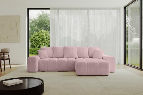 ALTDECOR Ecksofa mit Schlaffunktion und Bettkasten Corner Sofa Eckcouch Couch L-Form Schlafcouch Ausziehbar Wohnlandschaft ENIL-L 297x189x68 Rosa