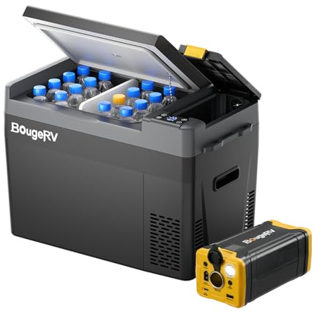 BougeRV 12V Camping Fridge CRPRO 29L & 266Wh Battery Car Freezer to -22℃ | Up to 17H Battery, Fast 15-Min Cool to 0℃, 12/24V 230V Portable Compressor Refrigerator for Camping Picnic Outdoor Travel RV