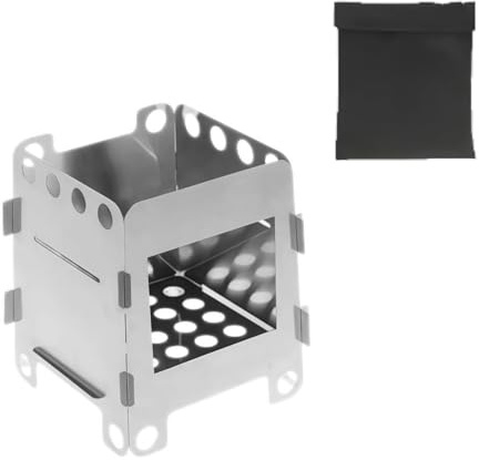 Ymswjgj Hornillo de camping de acero inoxidable y titanio, mini carburador de madera, plegable, portátil, portátil, hobo, estufa de madera de camping de acero inoxidable, portátil, compacta, hobo