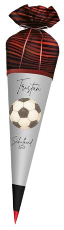 Generisch Personalisierte Schultüte aus Stoff mit Name – Rote Schwarz Zuckertüte für Jungen– Wunschmotiv – Einschulung 2026 – Schultüte personalisiert (Fußball 2)