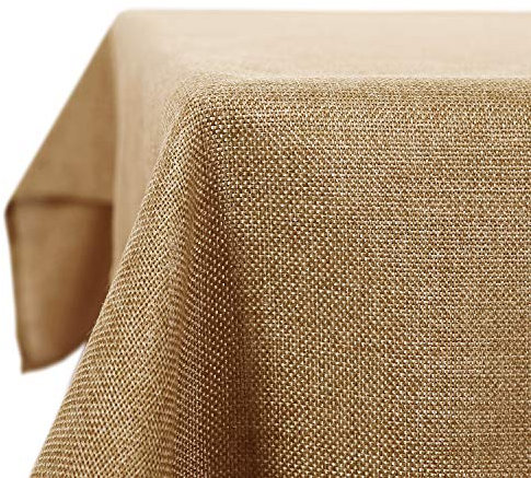 Deconovo Leinenoptik Tischdecke Wasserabweisend Tischdecke Lotuseffekt Tischtuch, 130x280 cm, Ockerbraun, 1 Stück