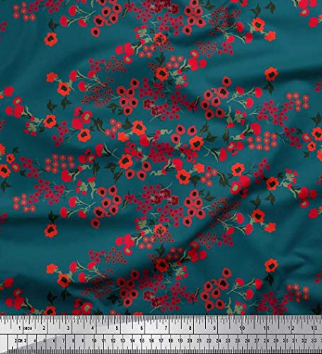 Soimoi Blau Moos Georgette Stoff Blutter & Blumen kunstlerisch Stoff Meterware 42 Zoll breit