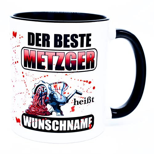 Der beste Metzger heißt Name Tasse Becher mit Spruch lustig Schlachter Geschenk Prüfung Geschenkidee Zunft Geburtstagsgeschenk Ausrüstung Bedarf Deko Profi Schlachterei Metzgerei Zubehör Chef Witzig