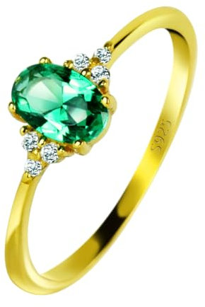 Michooyel 18 Karat vergoldete, zierliche Smaragd-Ringe, ovaler Diamant-Statement-Ring aus Sterlingsilber, niedliche Ringe für Frauen und Mädchen