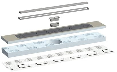 LUX ELEMENTS Bodenablaufrinne TUB-LINE RT 120 x 20cm I Bodenablaufrinne 7 x 85cm für den Einbau in Estrich I Drehbarer Rinnen-Abdecksteg inkl. Dichtmanschette