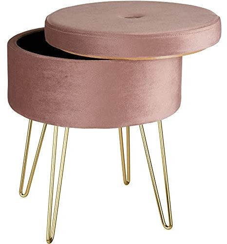 tectake® 3-in-1 Sitzhocker mit Stauraum, Aufbewahrungsbox mit Deckel, Stuhl und Beistelltisch, aus Samt, bis 300 kg belastbar, Pouf Hocker rund, Polsterhocker, für Schminktisch, als Fußablage - rosa