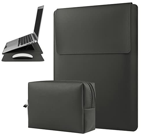 HoYiXi 13 14'' Custodia in pelle Impermeabile con Supporto regolabile Compatibile con MacBook Pro 14 2021 / MacBook Air 13 M1 2021 2020 2019 2018 / MacBook Pro 13 2016-2021, Portatile Borsa grigio