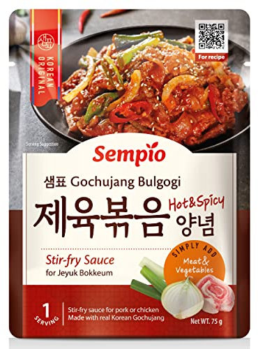 Sempio Gochujang Bulgogi Sauce (75g) - Authentic Korean Cuisine at Home. Sweet, Savory & Spicy Marinade for Pork Stir-Fry.