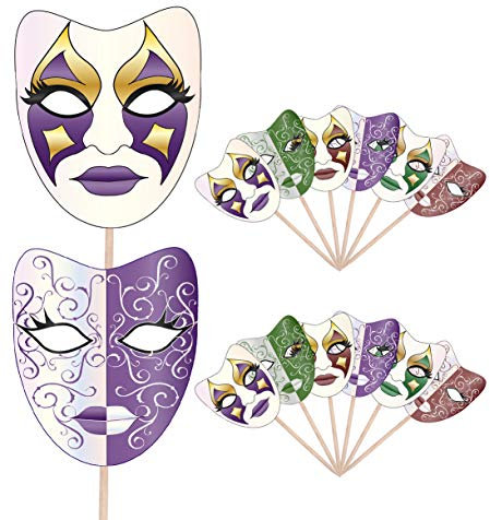 AK Giftshop Masquerade Ball Masks Food and Cupcake Picks Toppers Party Decorations (pack of 14)