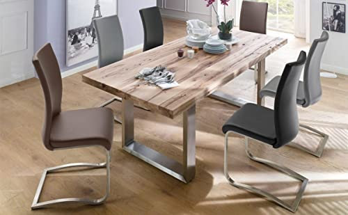 expendio Essgruppe Carson Eiche gekälkt massiv 180x76x100 cm + Schwingstühle + Bank Arcadia 1 Varianten Esszimmer Tischgruppe, Farbe:schwarz