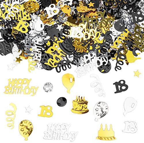 GoldRock 18. Geburtstag Konfetti - 500 Stück Streudeko, Tischdeko Gold Silber Schwarz, Happy Birthday Glitzer für Hochzeit Jubiläum Partydekorationen