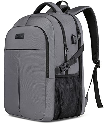 Laptop Rucksack Herren, Groß Arbeit Rucksack 17.3 Zoll Laptoptasche für Schule mit USB Ladeanschluss Business Reisen Rucksack für Notebook Tasche Schulrucksack für Männer Frauen Jungen Teenager - Grau