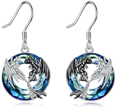 POPLYKE Dragon Ohrringe Sterling Silber Kristall SatzCharme Drachen Schmuck für Frauen Mädchen Männer