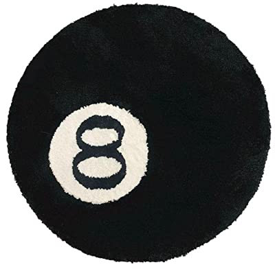 GLIMDA Simulation Billard 8 Ball Teppich Rund Tufting Weich Stuhl Pad Anti-Rutsch Badematte Kinder Schlafzimmer Schwarz Teppich Schwarz Kreis Teppiche für Wohnzimmer
