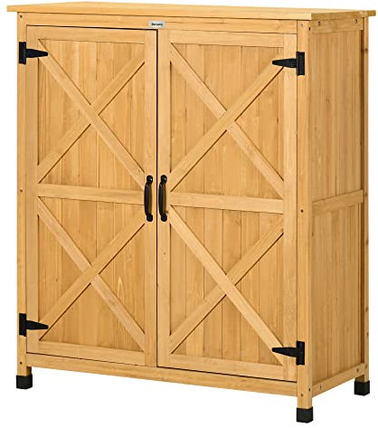 Outsunny Armoire de Jardin en Bois Remise pour Outils sur Pieds avec 2 Portes 2 étagères - 94 x 45 x 112 cm Jaune