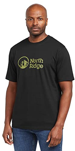 NORTH RIDGE Men's Terrain Logo T-Shirt, 100% Cotton, Short Sleeve, Crew Neck, Casual Outdoor Summer Wear (UK, Alpha, XL, Regular, Regular, Black)