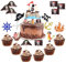 Bohrma Piraten Kuchen Deko, 31 Stück Piraten Tortendeko Cupcake Topper, Piraten Torten Fondant Muffins Zucker für Kindergeburtstag Halloween Kuchen Topper(Piratenschiff, Schädel,Papagei)