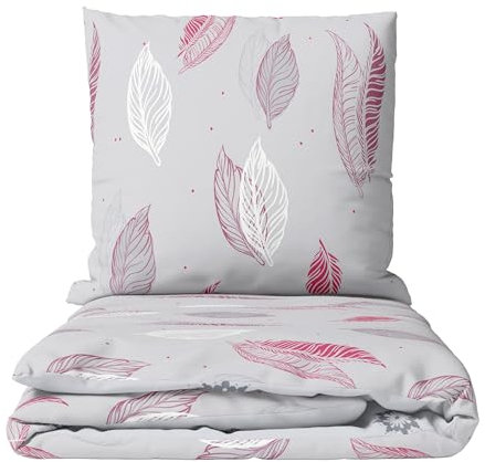 Leonado Vicenti Fleece Bettwäsche Set Feder Grau Rot Moderne Garnitur warm und kuschelig Winterbettwäsche mit Reißverschluss, 2teilig, 135x200 cm