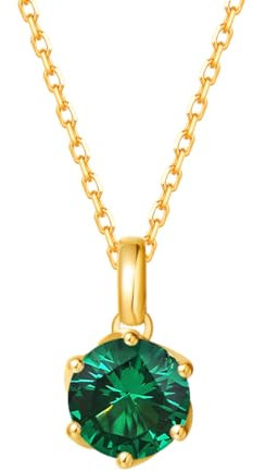 FANCIME Solide 14 Karat 585 Gelb Gold Kette mit Erstellter Smaragd Anhänger, Mai Geburtsstein Halsketten Feine Geschenk Schmuck für Damen, Verstellbares Kette: 40 + 5 cm