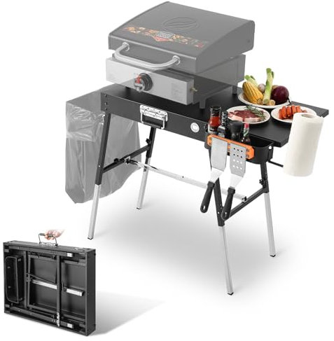 AOKEMAi Blackstone Grilltisch für den Außenbereich, 43,2 cm und 55,9 cm, klappbarer Campingtisch mit Seitenablage und Caddy, Ninja-Grillständer und Pizzaofentisch für Heckklappe, Blackstone
