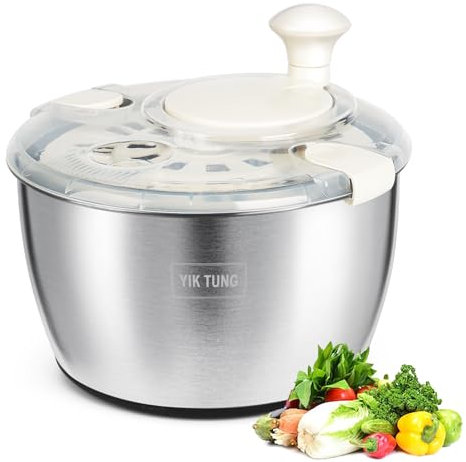 YIK TUNG Essoreuse à salade en acier inoxydable avec couvercle transparent et base antidérapante 4,8 l