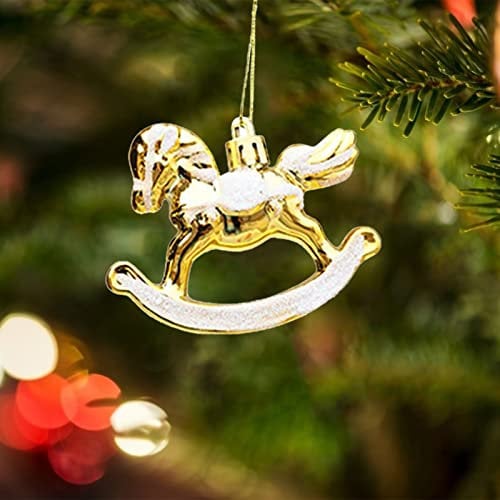 Generic Christmas Plastic Electroplating Rocking Horse Small Wooden Horse Christmas Tree Decoration School Pendant