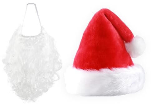 KINDPMA Weihnachtsmann Bart + Weihnachtsmütze Weihnachtsmann Kostüm Zubehör Nikolaus Santa Claus Bart Nikolausmütze Erwachsene Kostüm für Weihnachtsfeier Weihnachtsverkleiden Rollenspiele