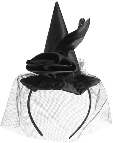 Paxrmuky Hexenhut Haarreif mit Schleier, Federn, Schleife, Accessoire für Hexen Zubehör, Deko, Hexenkostüm, Halloween, Karneval & Fasching