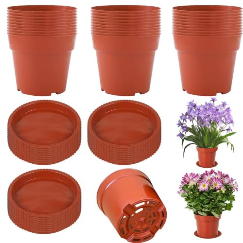 AVCXEC 30 PCS Small Plastic Plant Pots, 10 cm Small Plant Pots Indoor, Plastic Plant Pots With Saucers, Sturdy Flower Nursery Pots, Seed Starter Pots, for Cuttings, Cactus, Succulents, Herbs