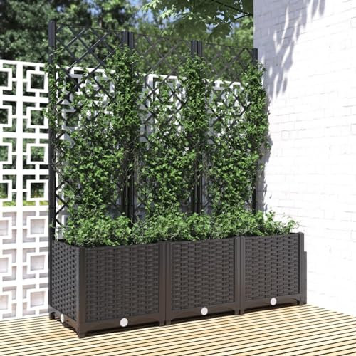 Cinyiqo Jardinière avec Treillis Noir 120x40x136 cm PP,Jardiniere sur Pieds,Bac avec Treillis,Jardiniere Terrasse