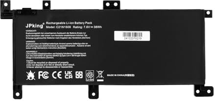 JPking C21N1509 Batterie pour ASUS Vivobook X556UA X556UB X556UF X556UJ X556UQ X556UQK X556UR X556UV K556U K556UA K556UB K556UF K556UJ K556UQ K556UR A556U A556UA A556UB A556UF 7.6V 38Wh