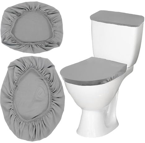 Xinjoduz 2 PCS Toilet Lid Covers, Toilet Lid Seat Cover with Elastic Bottom, Soft Stretch Fabric Toilets Tank Covers Replacement for Bathroom Decoration, Universal Machine Washable (Grey)