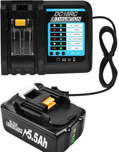 18V 5.5Ah Battery and Charger for Makita BL1850B BL1850 BL1840 BL1830B BL1830 BL1815 194205-3 194309-1 LXT400 Replacement Batteries 5500mAh with LED Indicator