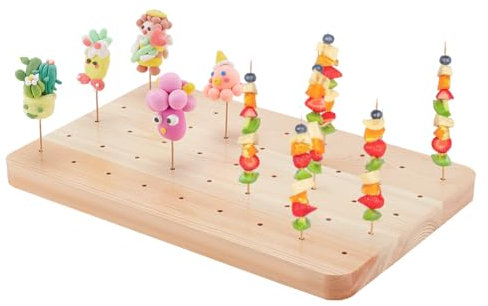 PH PandaHall Wooden Skewer Display Holder 45 Holes Food Fruit Kabobs Skewers Stand Board Catering Supplies Clay Figurines Displays Trays for Appetizers Cocktail Parties Picnic ,Moccasin