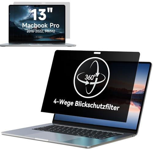 IPROKKO 360° Blickschutzfolie für MacBook Pro 13 Zoll (2016-2022,M1,M2)&MacBook Air 13 (2018-2021,M1), Selbstklebender Anti Glare Blaulicht Mac Sichtschutzfolie, Vier-Wege Blickschutzfilter