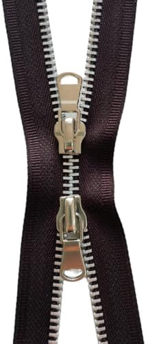 AMANTE NSF - Cerniera Doppio Cursore, Zip Divisibile con Doppia Apertura, Catena 5 in Alluminio (Marrone, 100 cm)