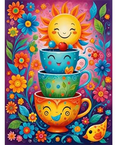 RICUVED 5D Diamond Painting Cartoon Teetasse Diamant Painting Bilder Diamond Art Erwachsene Full DIY Sonne Diamant Kunst Malerei Stickerei Set Kreuzstich 30x40cm