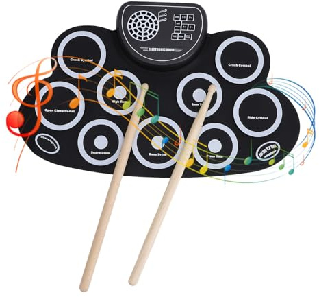 Elektrisches Drum Set, 9 Pads Kids Electronic Drum Set mit Kopfhörerbuchse, Faltbare Übungs -Drum -Pad Eingebauter Lautsprecher für Kinder